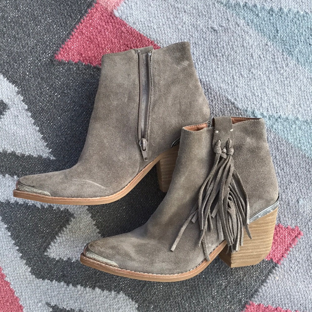 Jeffrey Campbell Suede Fringe Western Booties